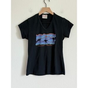 Bulurru Nandewar Kangaroos V-Neck Tee M Black Aboriginal Art Graphic Australia